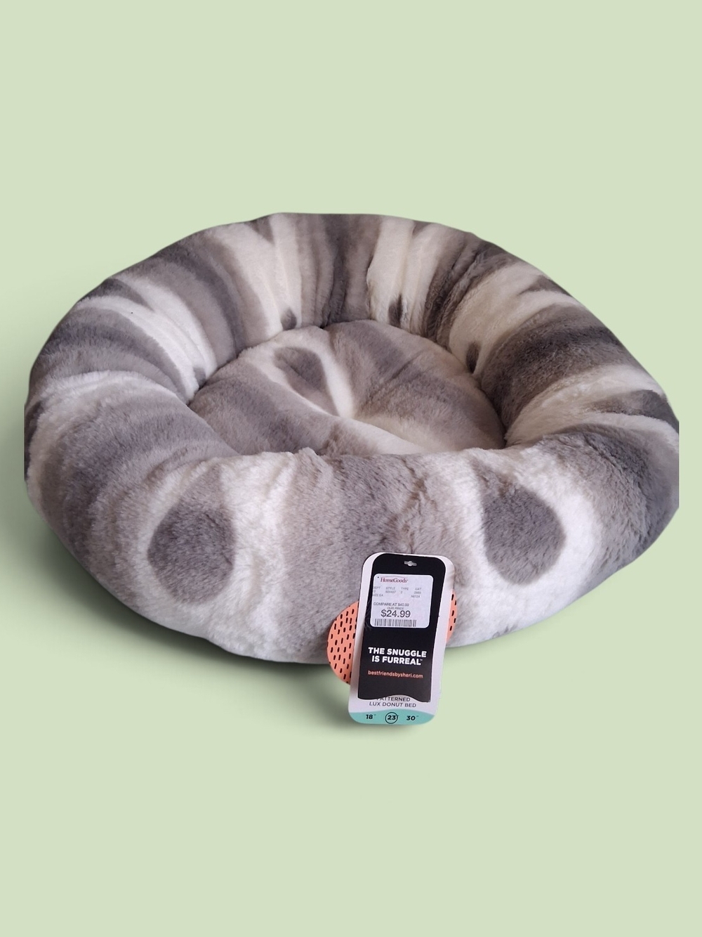 Plush Gray Round Small Pet Bed